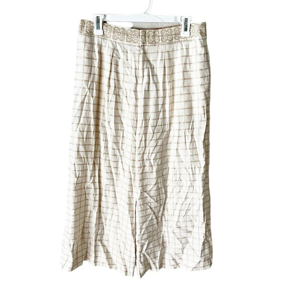 Anthropologie Pants Women's 6 Elevenses Windowpane Culottes Linen Blend Coastal - Picture 3 of 11